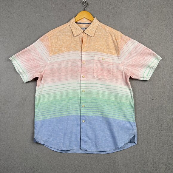 Tommy Bahama Shirt Men Size L Multicolor Sand Linen-Blend Hazy Tides Button Up - Picture 1 of 11